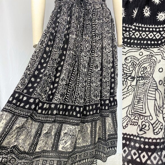 Vintage Access witchy gauzy crinkle black and white flowy broomstick midi skirt - Picture 1 of 5
